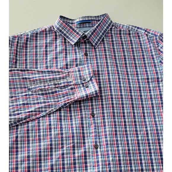 Banana Republic Men's XL Slim Fit Button Up‎ Blue Plaid Shirt Pre-Owned - Picture 1 of 10